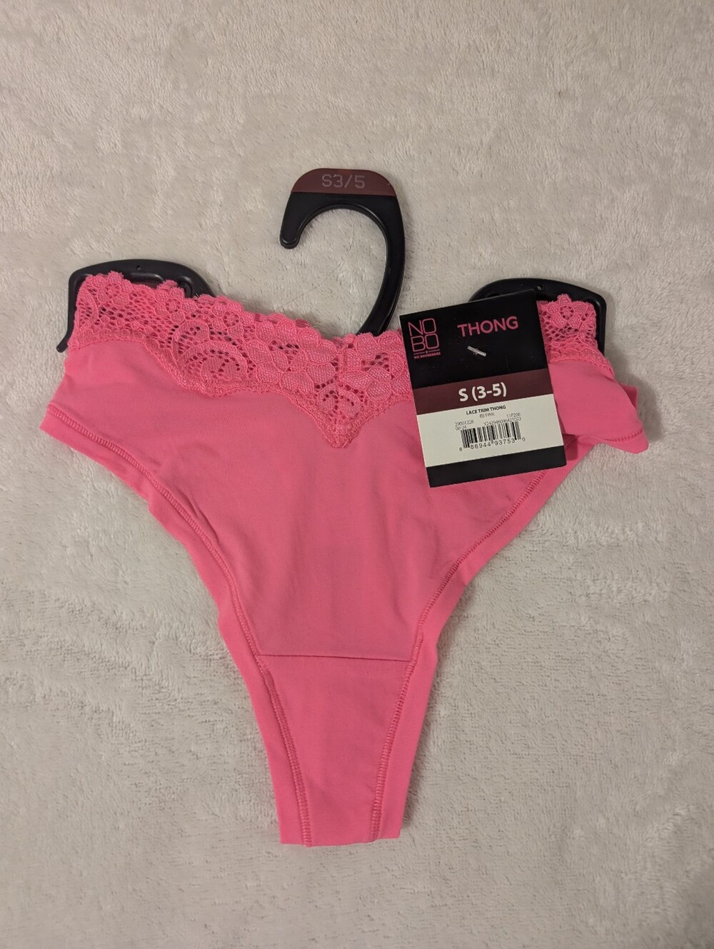 NWT Pink Lace Trim Thong Panty Size S